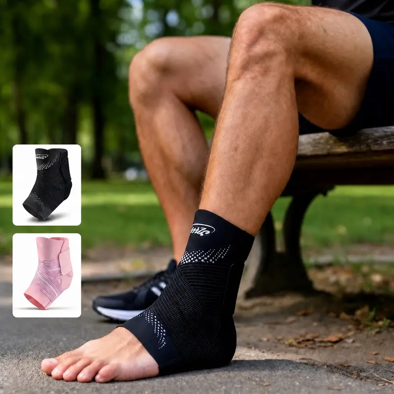 AthliQ Ankle Stabilizer Brace Sprain Support - Breathable ankle support strap, slim unter sneaker, Non-bulky, power flex, protective Joint Compression Support for Basketball, Volleyball, Jumping, plantar fasciitis, Injury Prevention,foot care,heel pain