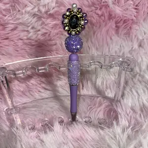 Purple Themed Pen with Fancy Bead on Top Beaded Sugar Pen