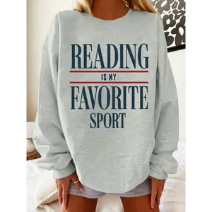 "Reading Is My Favorite Sport" Bookish Sweatshirt - Women's Light Gray Oversized Crewneck