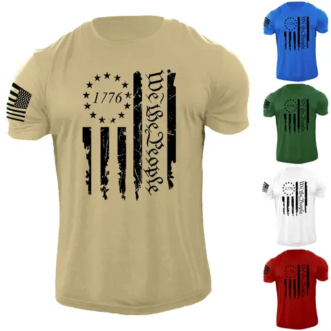 New Men's USA 1776 Distressed American Flag T-Shirt Patriotic 100% Cotton Tee Casual Crewneck Classic Menswear