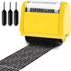 Wide Identity Protection Roller Stamp Set with 3 Refill Ink Cartridges, Privacy Guard Stamp for Mail Packages Documents, Easy Coverage Security Roller Blackout Stamp, Yellow