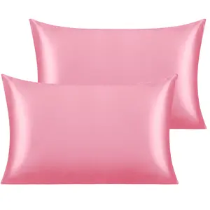 Bedsum 2 Pieces Silky Smooth Satin Cooling Pillowcases 14"x20" - Super Soft and Silky Envelope Closure Travel Pillow Covers