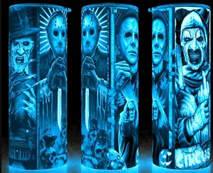 Glow in the Dark Michael Myers - Freddy Krueger - Jason - Art Horror Cup Mug Tumbler Cup 20oz Stainless Steel, Insulated, Durable, Reusable,  Perfect for Scary Movie Fans.