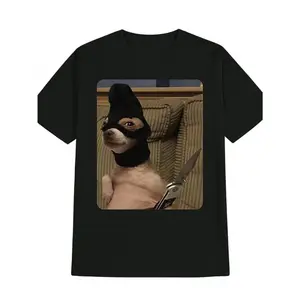 Viral Chihuahua Meme T-Shirt Funny Knife-Wielding Dog in Sombrero Graphic on Lightweight Black Crewneck Tee Perfect for Casual Outfits Themed Parties & Unique Gifts - Print, Knit, Fabric