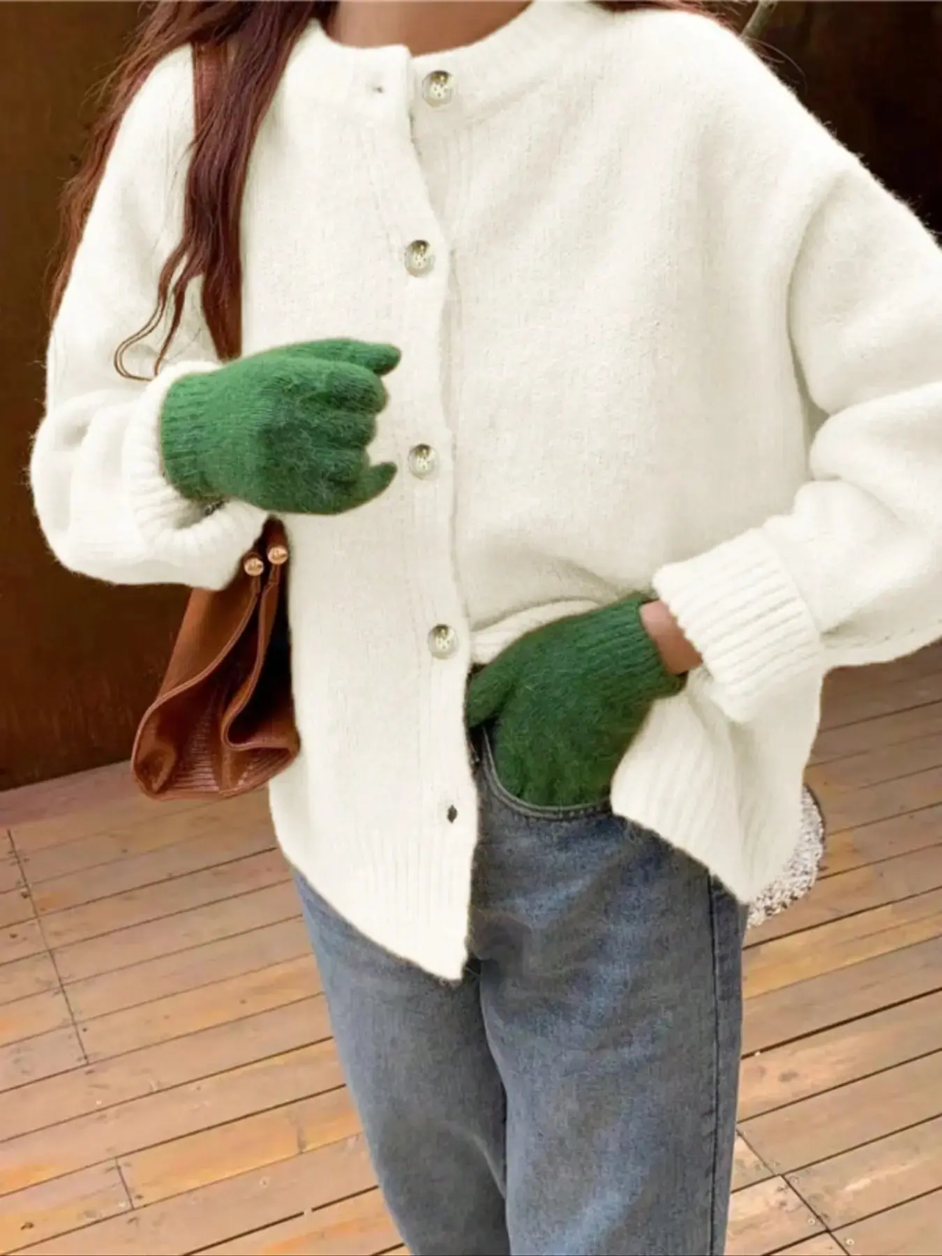 Women's Vintage Loose Knit Commuter Cardigan, Fall & Winter Casual Street Style, Old Money Style New Year & Christmas Sweater, Knitwear