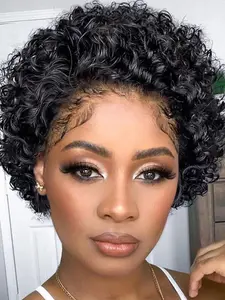 13*1 Short Pixie Curly Lace Wig Human Hair, Natural Look and Feel, Ideal for Everyday Wear, Perfect for Stylish Makeovers, Curly Afro Wig, Curly Wigs