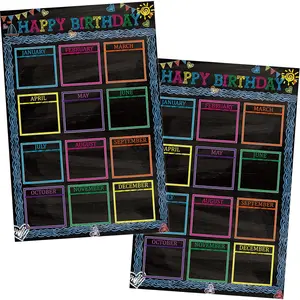 Happy Birthday Chart for Classroom, 2 count Chalkboard Birthday Poster Decoration 17" x 12" Chalkboard Birthday Cake Calendar Cutouts for School Bulletin Board, Chalkboards, Wall Decor