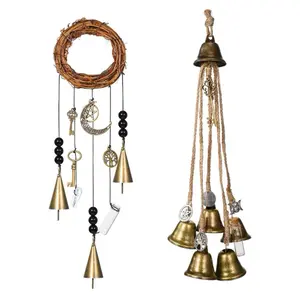 2 Pieces Witch Bells Protection Door Hangers Witch Wind Chimes Wreath Handmade for Home Door Doorknob Witchcraft Decorations(Stylish Style)