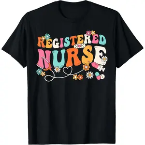 Groovy RN Registered Nurse Week Nursing Stethoscope Cute T-Shirt