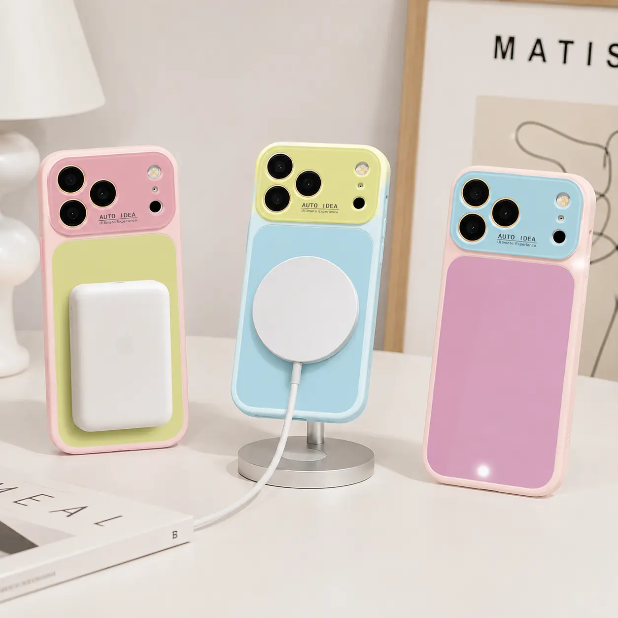 Color Block Aesthetic,Magnetic Glass Case for iPhone 17 16 15 14 13 Pro Max, Glossy Two-Tone MagSafe Cover, Viral Y2K Pop Vibe ---975