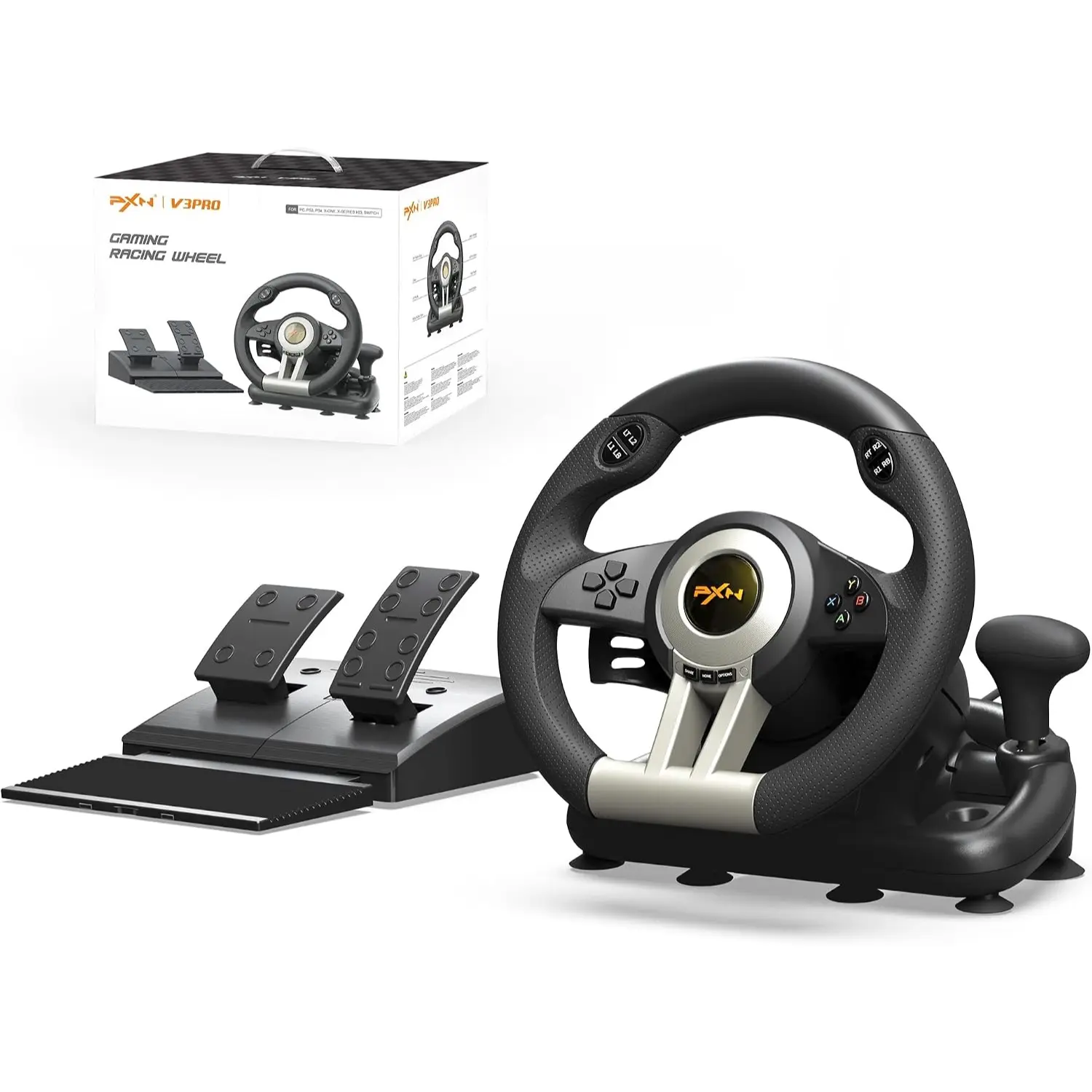 PXN V3 Pro Gaming Steering Wheel with Pedals for PC, Xbox, PS4 and Switch