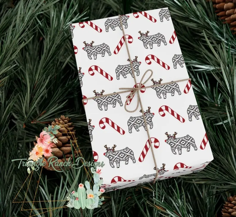Christmas Wrapping Paper Stockshow Pig, Country Christmas Gift Wrap, Farmhouse Christmas,Show Pig Wrap, Christmas Ranch Gift