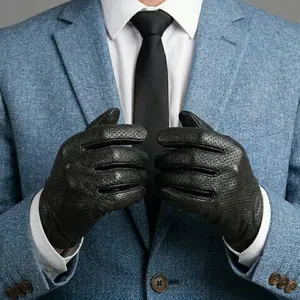 Men’s Leather Perforated Unlined Gloves – Lightweight Breathable Driving Gloves