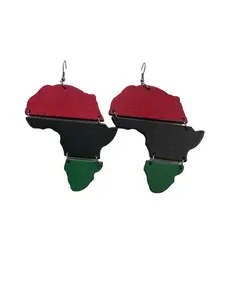 African Map Wooden Earrings - Lightweight Black Wood with Iconic Afro Design, Approx. 3 Inches Long, Nickel-Free Hooks, Casual & Elevated Style