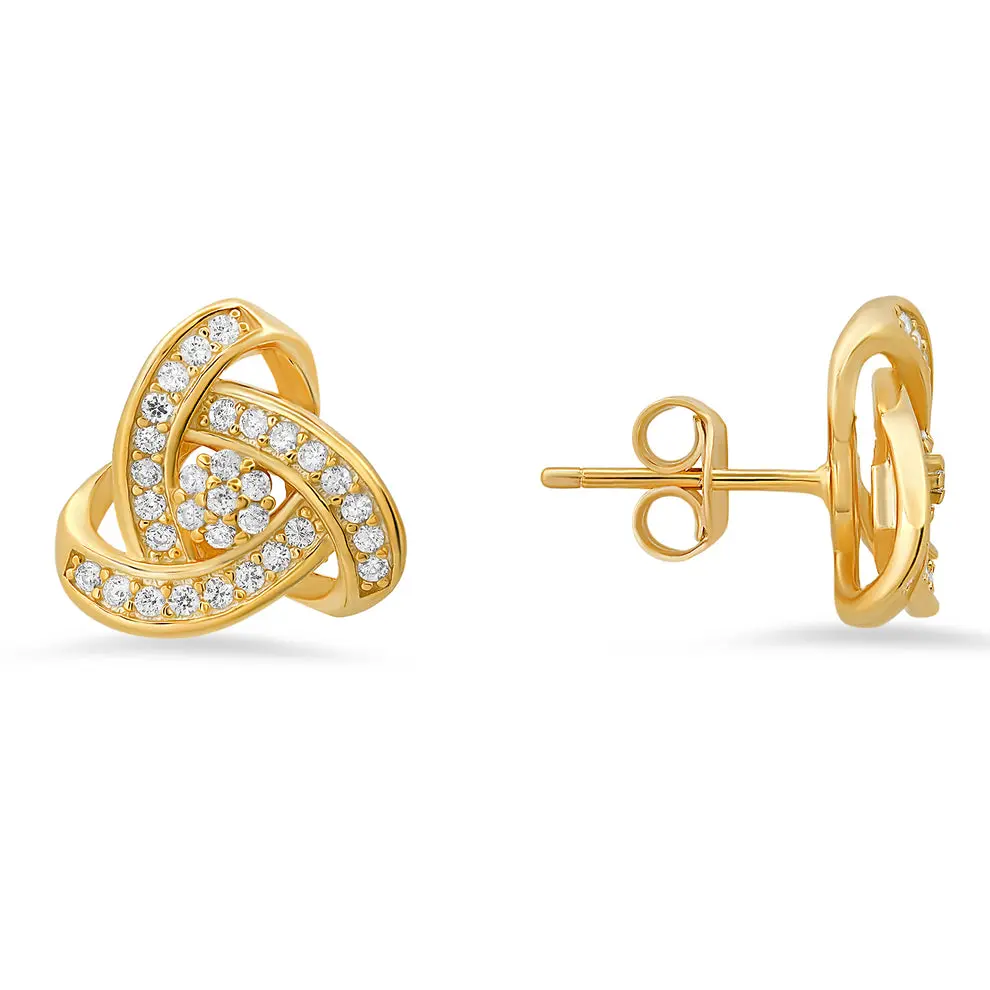 Sterling Silver Trinity Love Knot Stud Earrings with Cubic Zirconia