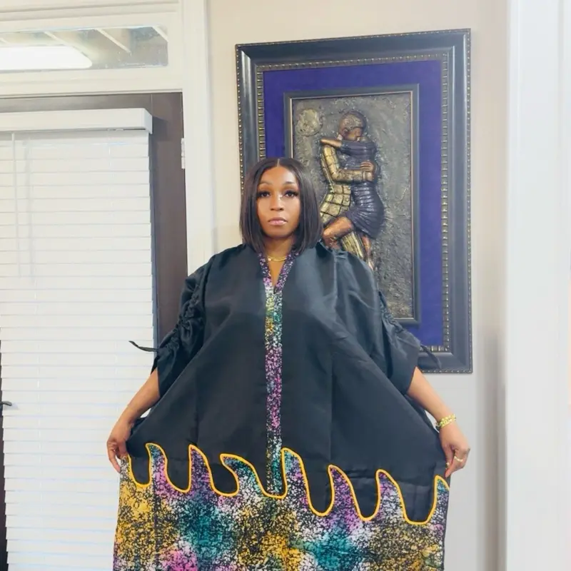 Women's Aso Elan Imade Luxe Boubou - Casual Elegant Adire-Organza Kaftan Dress, Free Size African Modest Islamic Clothes