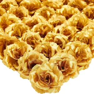 30pcs of Golden Rose Artificial Flowers in Bulk, 3.15inch Stemless Fake Silk Roses for Decoration, Wedding, Artificial Flower Bouquets