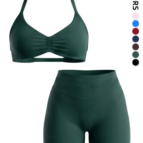 Women's Summer Impact Strap Bra & Shorts Set, Seamless Shaping Gym Wear, Fitness Clothing, Sporty Style High Waist Activewear, High Stretch Gym Workout Sportswear for All Seasons, Strong Support, Sports Shapewear Set, Fitness Apparel