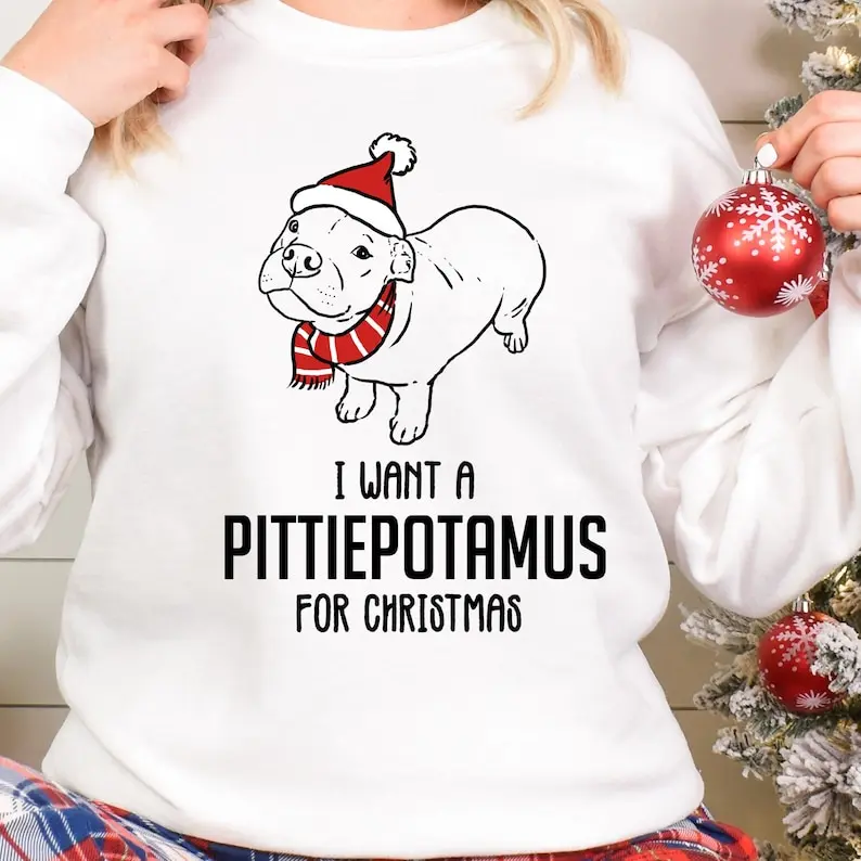 Funny Christmas Pitbull Sweatshirt, Pitbull Holiday Sweatshirt, Pittie Mom Sweatshirt, Pittie Dad Sweatshirt, Pittiepotamus Sweatshirt, Cute Smiling Pitbull
