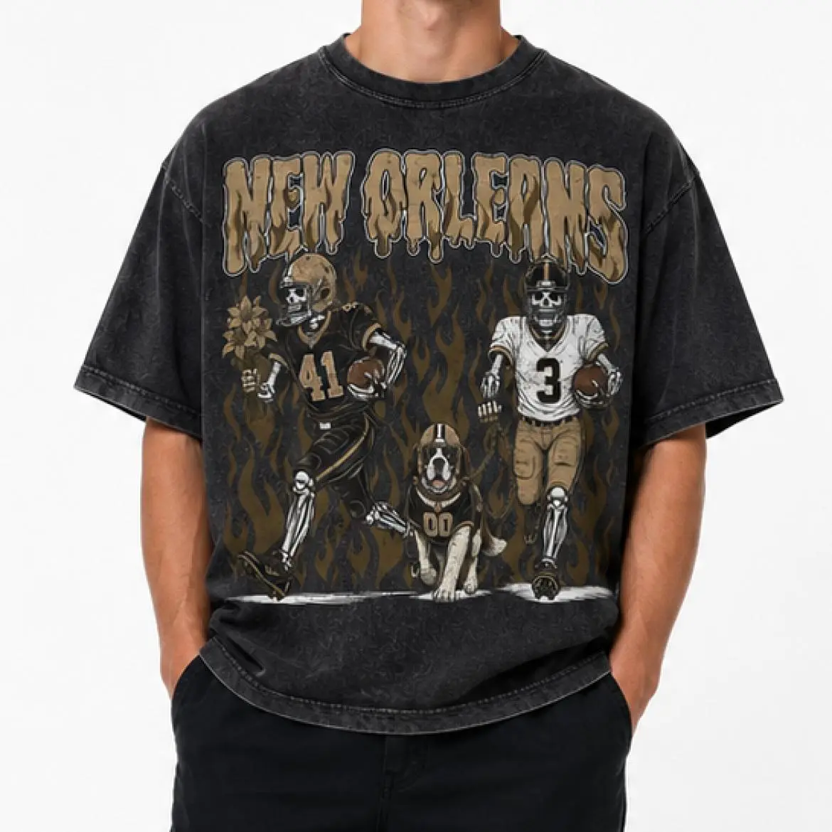 New Orleans Football Skull Washed Shirt, Vintage Alvin Kamara Fan Tee, Game Day Gift For Football, Travis Etienne Football Hoodie