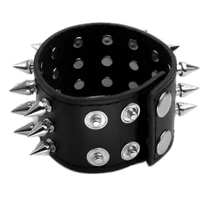 Gothic Emo Spiky Bracelet with Spikes and Studs Black Leather Style Accessory