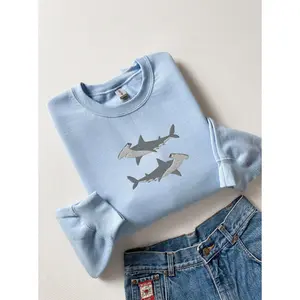 Embroidered Hammerhead Shark Sweatshirt, Shark Sweatshirt, Hammerhead Shark Shirt, Ocean Sweatshirt, Whale Shark Shirt, Shark Lover Gift Fabric Menswear