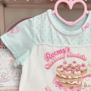 Summer Japanese Kawaii Cartoon Printing Tops Women Harajuku Wave Point Patchwork T-shirt Y2k Aesthetic Fairy Grunge Cute Tee