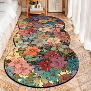 Colorful Floral Velvet Rug, Non-Slip Design, Perfect for Bedroom/living Room/bathroom, All Seasons, Holiday Decor