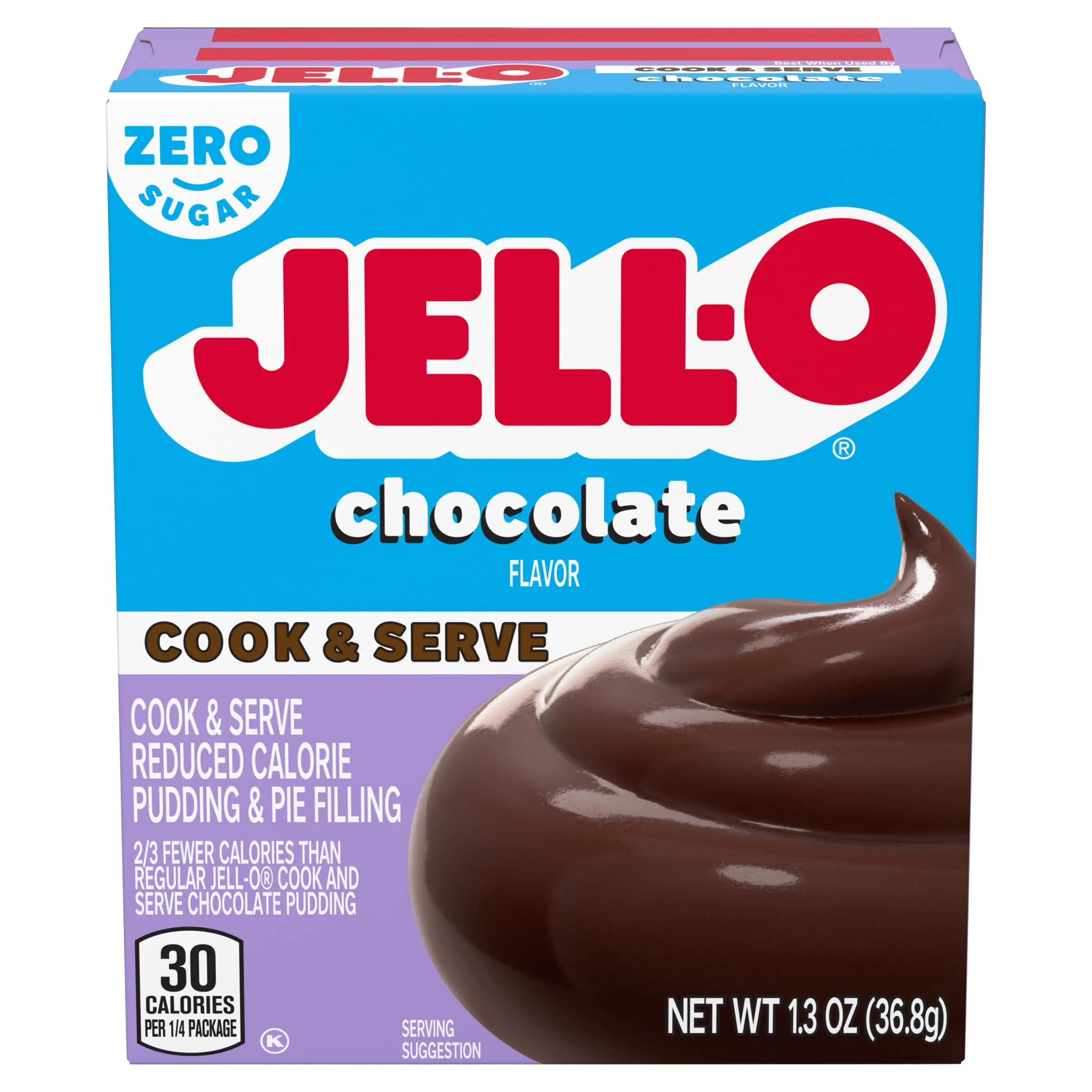 Jell-O Chocolate Pudding Mix - Cook & Serve, Sugar Free, Artificial Sweetener, Alkali Cocoa, Cornstarch Mix, Refrigerated, 1.3 oz, Pack of 4