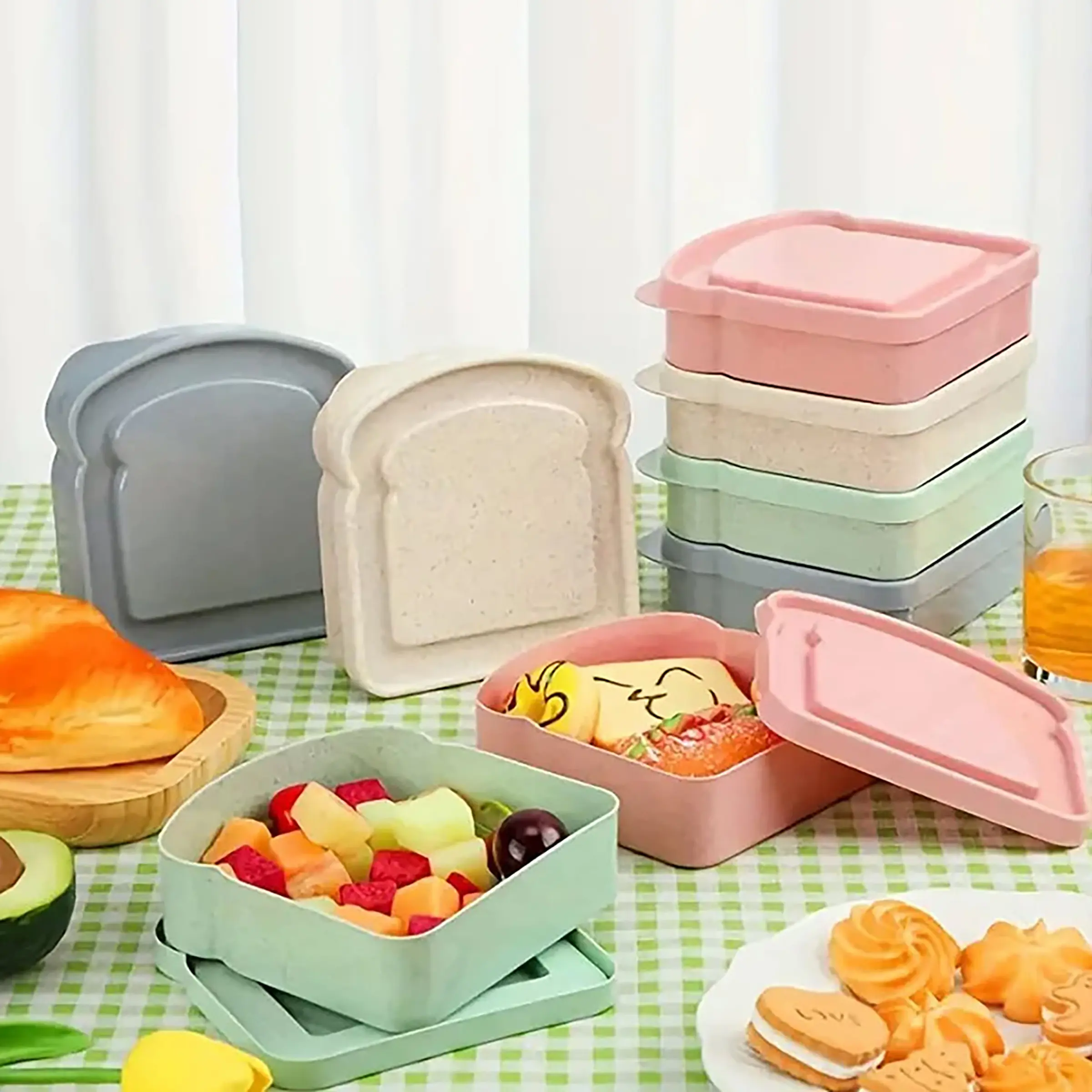 Portable Wheat Straw Lunch Box, Large Capacity Sandwich Container, Ideal for Toast Bread, Durable Meal Storage Solution