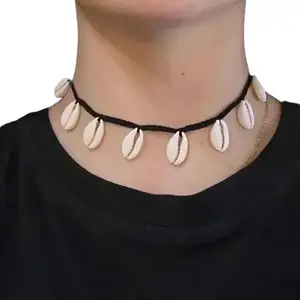 Hot Selling Natural Seashell Choker Necklace Black Cord Macrame Handmade Beach