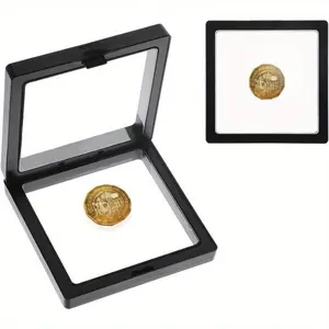 A Portable Jewelry Box with a 3D Floating Frame Display Stand, Ideal for Challenging Coins, AA Badges, And Collectibles. It Features a Transparent Cover And Is Made of Durable Plastic, Serving As an Organizer for Jewelry, Jewelry Boxes
