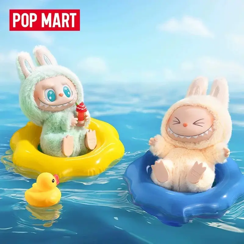 POP MART V2 Labubu 100% Genuine THE MONSTERS Rubberized Plush Monster Party Keychain in Water Fun Design Box Opened for Check ID Card Bag Unopened