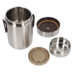 2000ml 304 Stainless Steel Vacuum Insulation Lunch Box Portable 3 Layer Barrel with Double Vacuum Interior for Excellent Heat Preservation and Leakproof Design Tableware Bowl - Thermal, Insulated