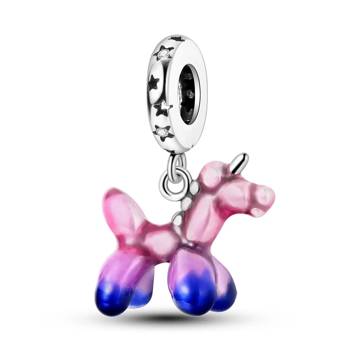 MULA 925 Silver Plated Star Crystal Bail Gradient Pink Purple Blue Glossy Enamel Balloon Unicorn Dangle Charm, Compatible With Pandora Bracelets & Necklaces, Magical Whimsical Fantasy Animal Jewelry Gift For Girls, Women And Unicorn Collectors