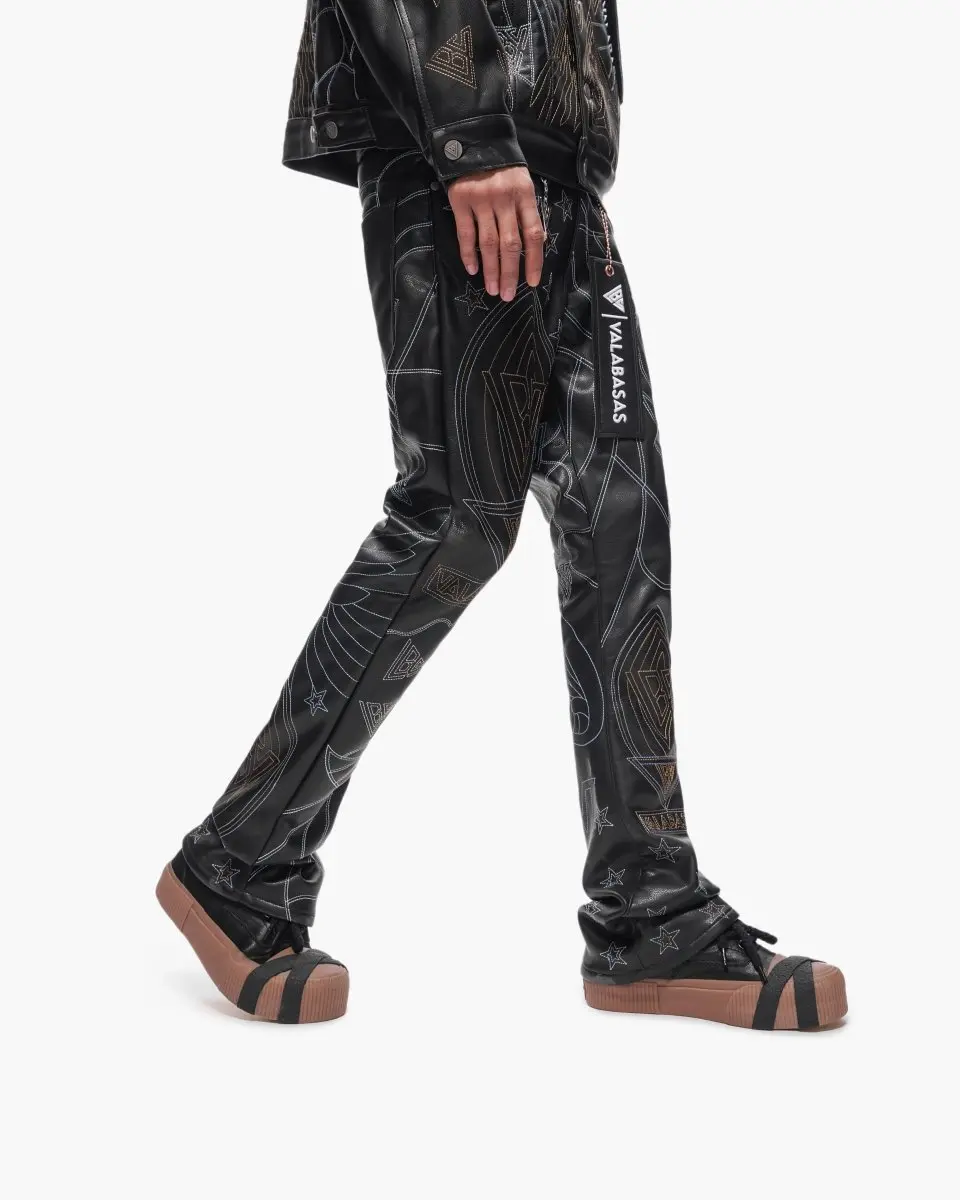 Men's Havoc Stacked Leather Pants - Black Menswear Streetwear, Extended Inseam, Paneled Details, Functional Pockets