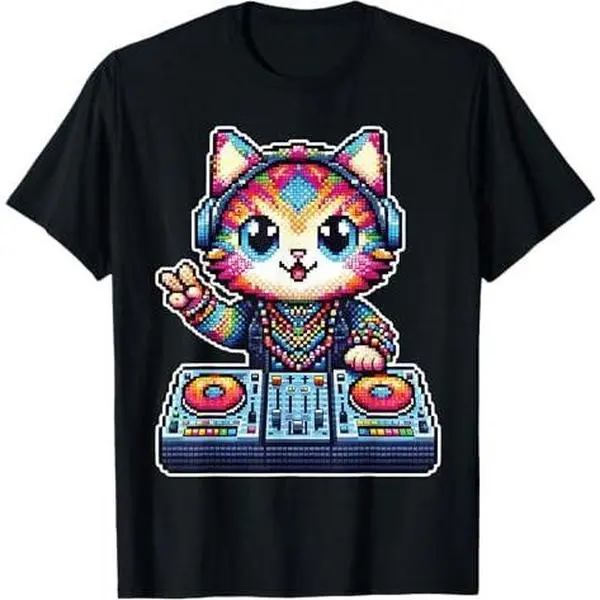 Funny Graphic Pixel Kandi DJ Cat Festival Rave Party EDM EDC T-Shirt