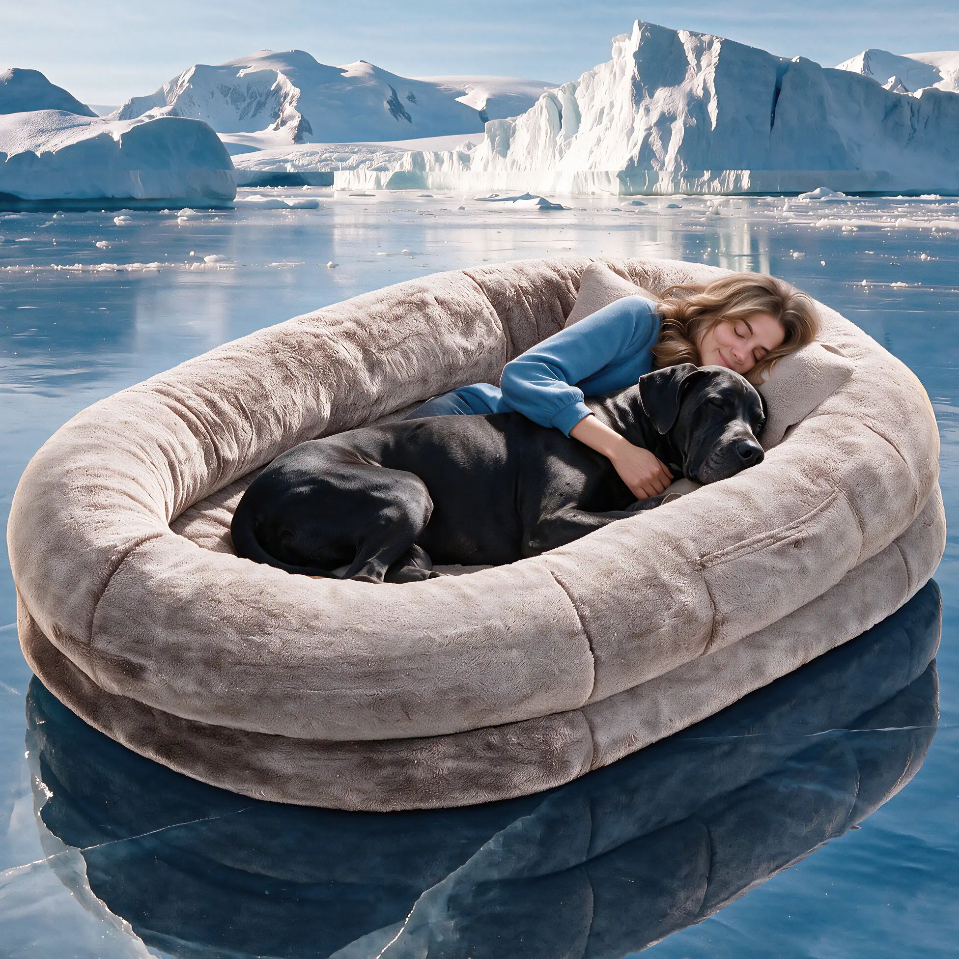 Extra Large Human & Pet Shaped Bedding Lounger - Cozy Faux Fur Orthopedic Bed with Pillow, Blanket, Washable Nap Bed for Senior/Disabled Dogs Recovery, Pet Lover Gift, Shaped Beds
