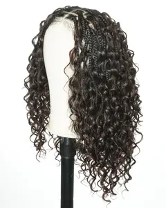 18" Swiss HD Lace Blend Human Hair Glueless Boho Box Braided Wig