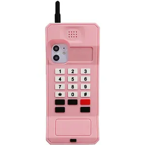 3D Silicone Case Compatible with iPhone 11, Retro Classic Creative Soft Rubber Bumper Cover Cool Fun Thick Protective Stand Case (Retro Cellphone Pink, iPhone 11)