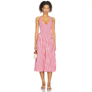 MORE TO COME Lottie Halter Maxi Dress in Red Gingham
