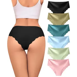 Sexy Seamless Underwear Wave Edge No Show Bikini Panties V-waist Ice Silk Hipster Lady Cheeky Invisibles Briefs 6 Pack