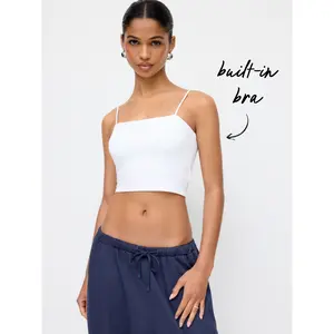 Cider Cotton-blend Square Neck Thin Strap Crop Top