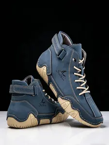 Men's High-Top Casual Sneakers, Non-Slip Comfortable Walking Shoes, Breathable Faux Leather Ankle Boots for Outdoor Work & Daily Wear