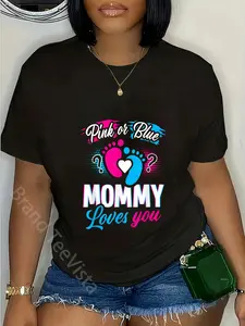 100% Cotton Unisex Pink Or Blue Mommy Loves You Baby Gender Reveal Party Shower T-Shirt Casual Graphic Printed Vintage Tshirt