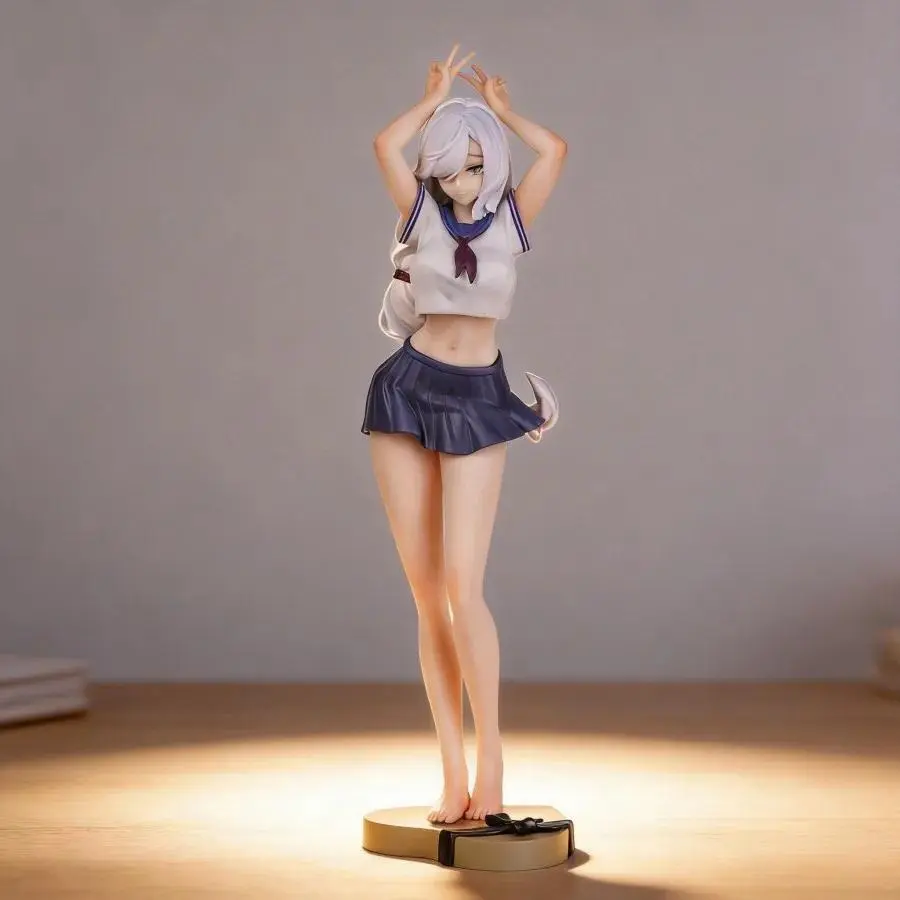 Genshin Impact Shenhe Collectible Doll, PVC Plastic Female Anime Figure, 2D Beautiful School Uniform Statue, Desktop Ornament Gift for Fans (Based on Genshin Impact Character Shenhe), Shenhe Figure
