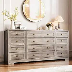 Flash sale home items Wooden Dressers for Bedroom with 12 Drawers, Brown Modern Dresser for Adult Bedroom, Wood Chest of Drawers for Living Room, Closet, Entryway, Hallway, Wide TV Stand for 65 Inch TV