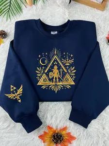 The Legend of Zelda (Gold Thread) Embroidered Sweatshirt And Hoodie, Zelda Tears of the Kingdom Crewneck, Triforce Hylian Crest Shirt