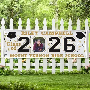 Personalized Graduation Banner Class of 2026 Custom Photo Banner for Grad Party Decorations Large Gold Foil Letter Sign for Outdoor Indoor Backdrop Weather Resistant Vinyl