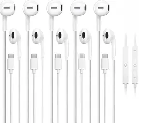5 Pack USB C Headphones for Iphone 17/16/15 Pro Max Ipad plus Typec Earphones with Microphone Volume Control USBC Wired Earbuds USB Type C Earphone for Samsung S25 Ultra S24 S23 S22 （1.2M/4Ft） basecolors
